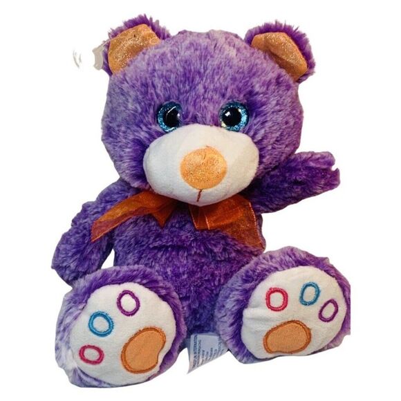 Hug Fun Purple Teddy Bear Soft Plush Blue Glitter Eyes Stuffed Animal Doll 9" - Picture 3 of 7